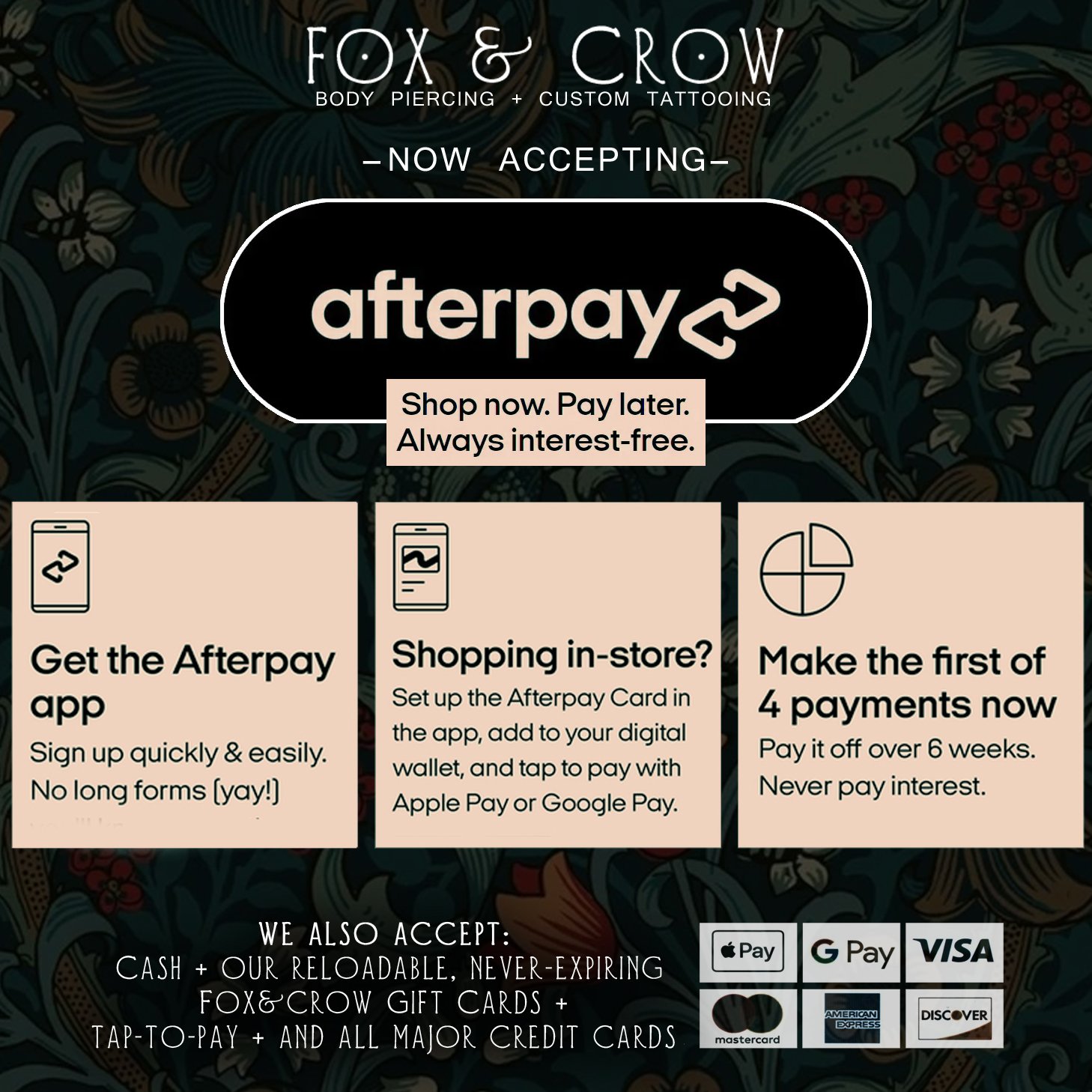 Fox&Crow accepts Afterpay!